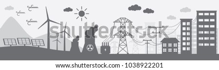 Monochrome illustration of power distribution system. 
