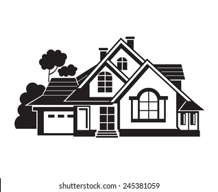 monochrome illustration of private house