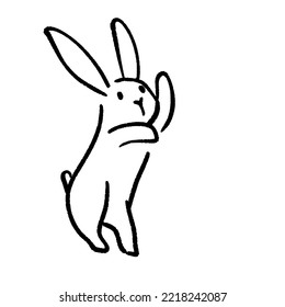 monochrome illustration of a rabbit looking up simple and cute