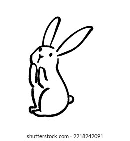 monochrome illustration of a rabbit looking up simple and cute