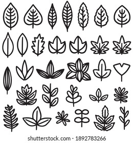 Monochrome illustration set of leaves