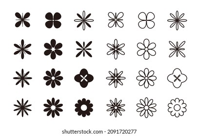 A monochrome illustration set of simple flower silhouette icons.Easy-to-use vector data.
