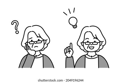It is a monochrome illustration set of the upper body of a senior woman.
Vector data that is easy to edit.