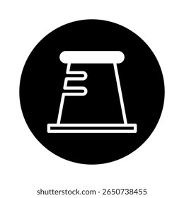 Monochrome illustration showcasing nuclear reactor power plant structure within a circular design creating energy
