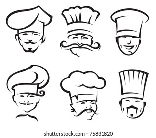 monochrome illustration of six chefs