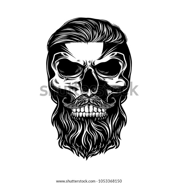 Monochrome Illustration Skull Hair Mustache Stock Vector (Royalty Free ...