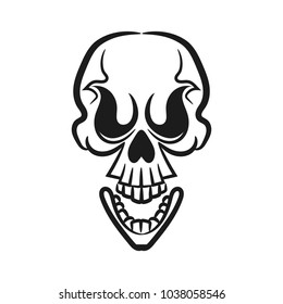 Monochrome illustration of skull. On white background