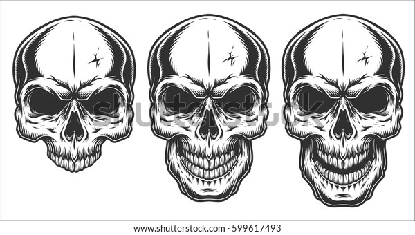 Monochrome\
illustration of skull. On white\
background
