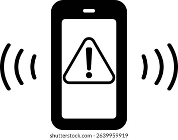 Monochrome illustration of smartphone warning notification icon and caution mark