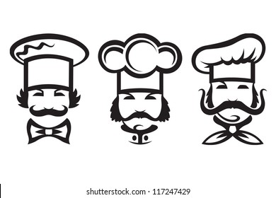 monochrome illustration of three chefs