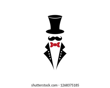 Monochrome illustration of top hat moustach