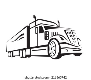 monochrome illustration of a truck with trailer