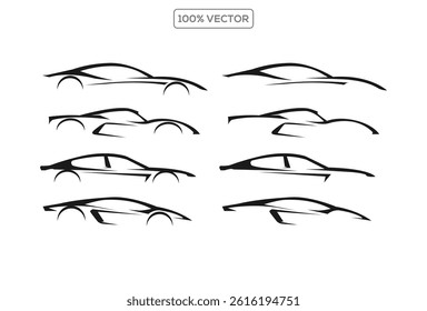 monochrome illustration of various car icons vector template