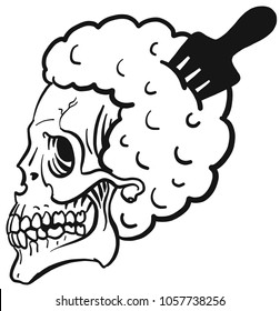 Monochrome illustration of  a vector hip hop Afro skull with a afro comb. Isolated coloring page on white background