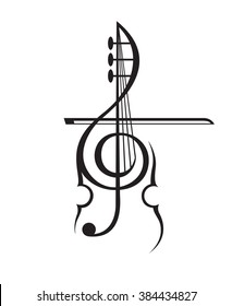 monochrome illustration of violin and treble clef