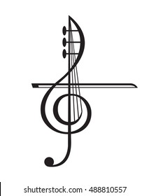 monochrome illustration of violin and treble clef