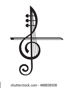 monochrome illustration of violin and treble clef