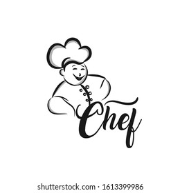 monochrome illustration of whiskered chef