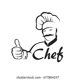 monochrome illustration of whiskered chef
