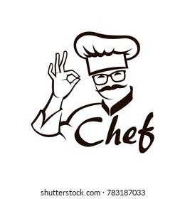 monochrome illustration of whiskered chef