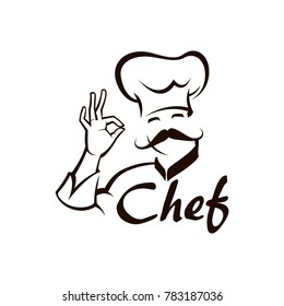 monochrome illustration of whiskered chef