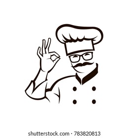 monochrome illustration of whiskered chef