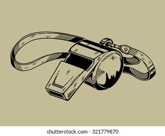 Monochrome illustration of whistle. Vector graphics.