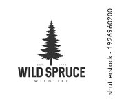 Monochrome illustration with a wild spruce logo on a white background.