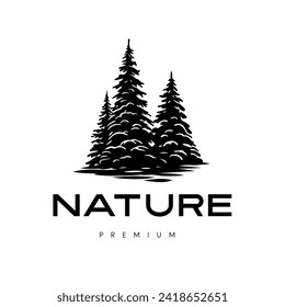 Monochrome illustration with a wild spruce logo on a white background. Black-and-white illustration.