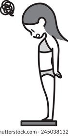 Monochrome illustration of a woman on a weight scale
