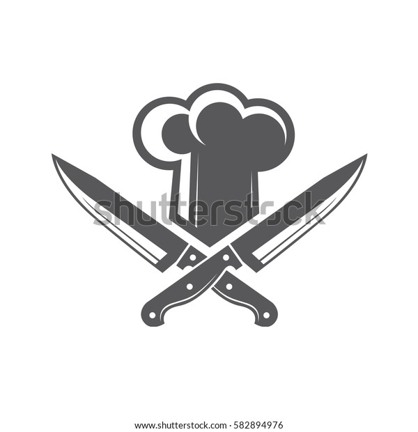 Monochrome Illustrations Crossed Knives Chef Hat Stock Vector (Royalty ...