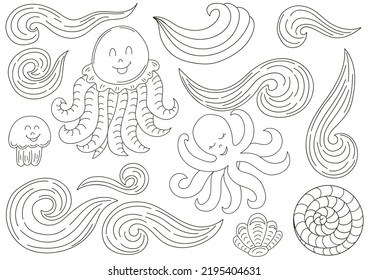 Ilustraciones monocromas en estilo de dibujo a mano