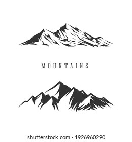 Monochrome illustrations with a mountains on a white background.