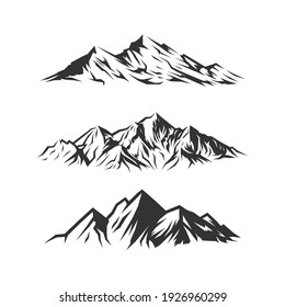 Monochrome illustrations with a mountains on a white background.