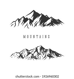 Monochrome illustrations with a mountains on a white background.