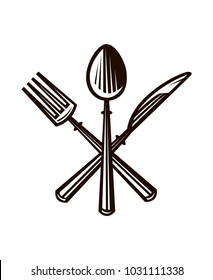 monochrome illustrations set of knife, fork and spoon