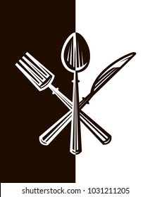 monochrome illustrations set of knife, fork and spoon