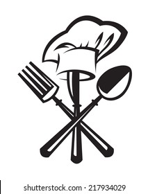 monochrome illustrations set of knife, fork and spoon