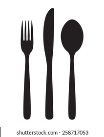 monochrome illustrations set of knife, fork and spoon