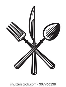 monochrome illustrations set of knife, fork and spoon