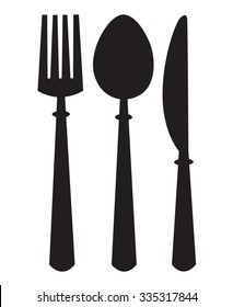 monochrome illustrations set of knife, fork and spoon