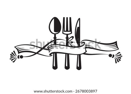 monochrome illustrations set of knife, fork and spoon