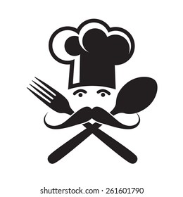 Monochrome Illustrations Spoon Fork Chef Stock Vector (Royalty Free ...