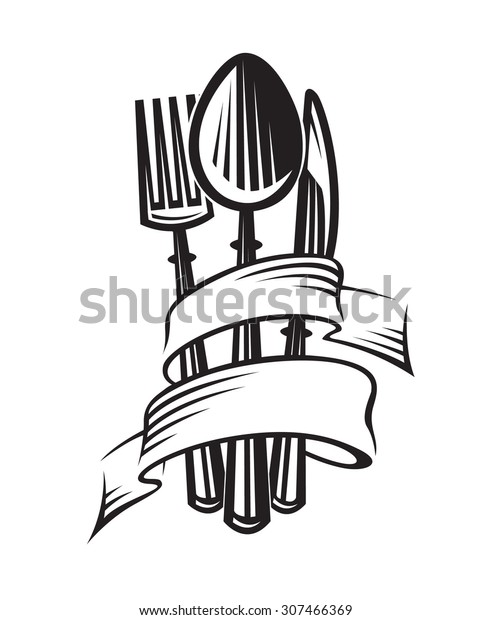 Monochrome Illustrations Spoon Fork Knife Stock Vector (Royalty Free ...