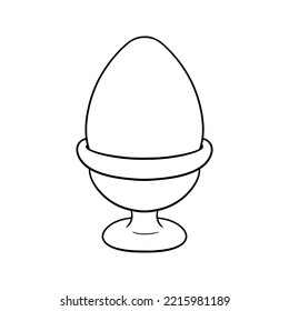 Monochrome image, boiled chicken egg on a ceramic stand, vector illustration in cartoon style on a white background