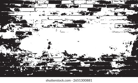 a monochrome image of a brick wall with a large white area in the center and distressed black edges