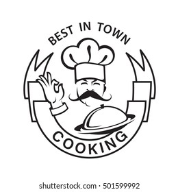 monochrome image of chef with ribbon