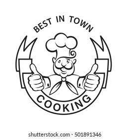 monochrome image of chef with ribbon