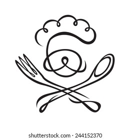 monochrome image of chef with spoon and fork