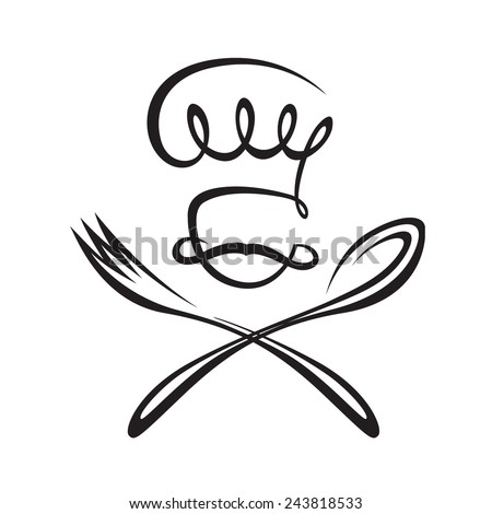 monochrome image of chef with spoon and fork